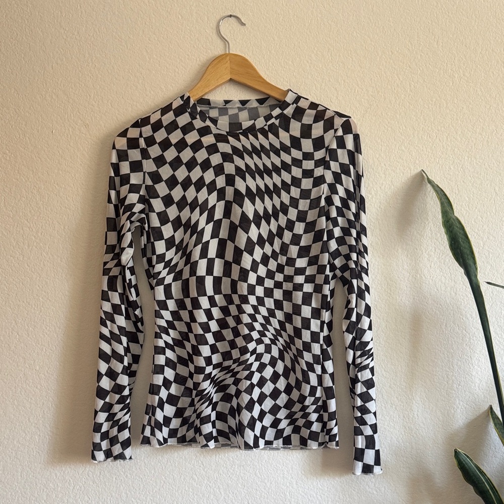 Mesh Checkered Women's Blouse